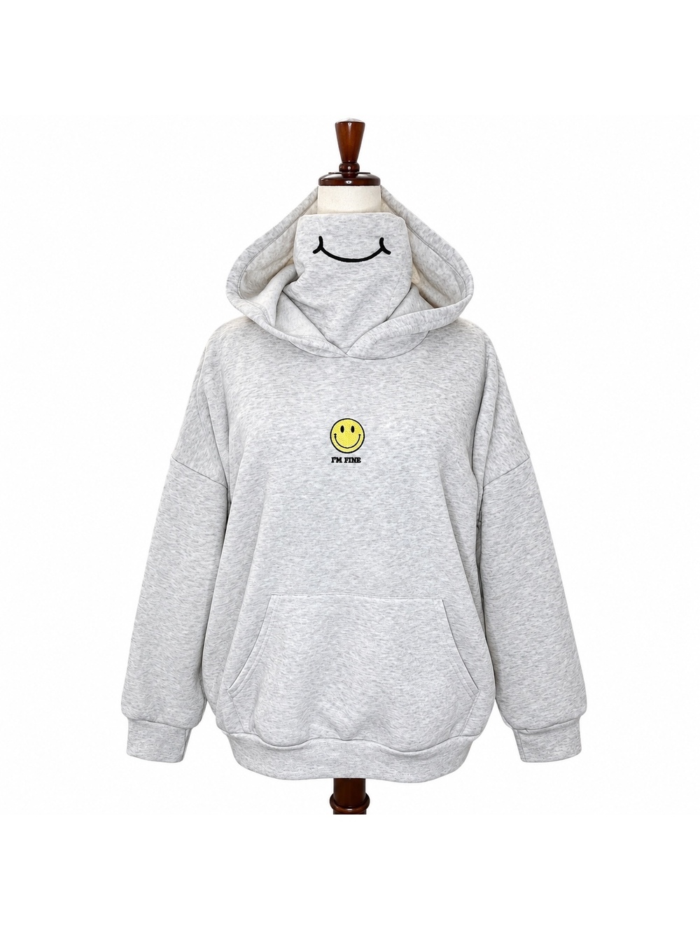 rue+ Boyfriend Hoodie in Light Gray with Smiley Face Graphic, Size 2X